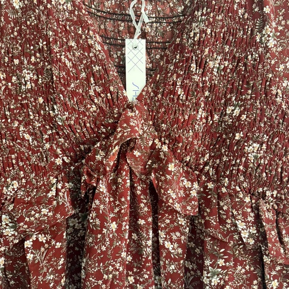 She + Sky Ruffle Long Sleeve Smocked Top ~ Burgundy ~ NWT ✨ (SB1373) - Picture 4 of 7